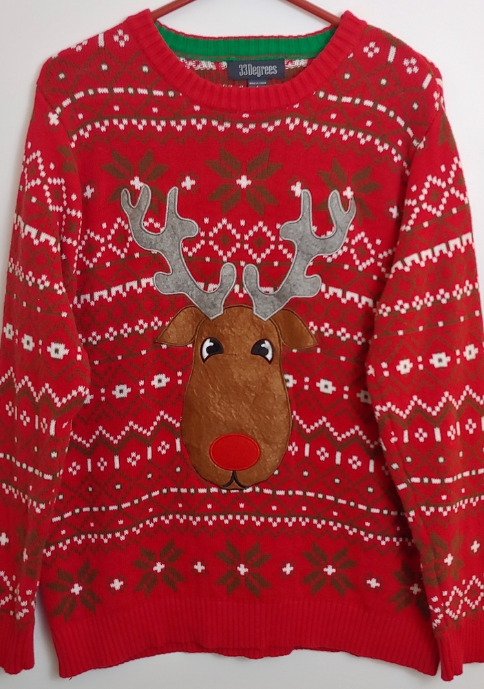 Men's Ugly Christmas Red Sweater with Reindeer